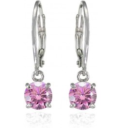 Sterling Silver 6mm Round Dainty Dangle Leverback Earrings Made with European Crystals October - Light Rose $10.48 Earrings