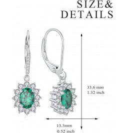 Sterling Silver Created Oval Cut Birthstone Drop Dangle Women Leverback Earrings Gifts for Women Mom Emerald Green Earrings $...